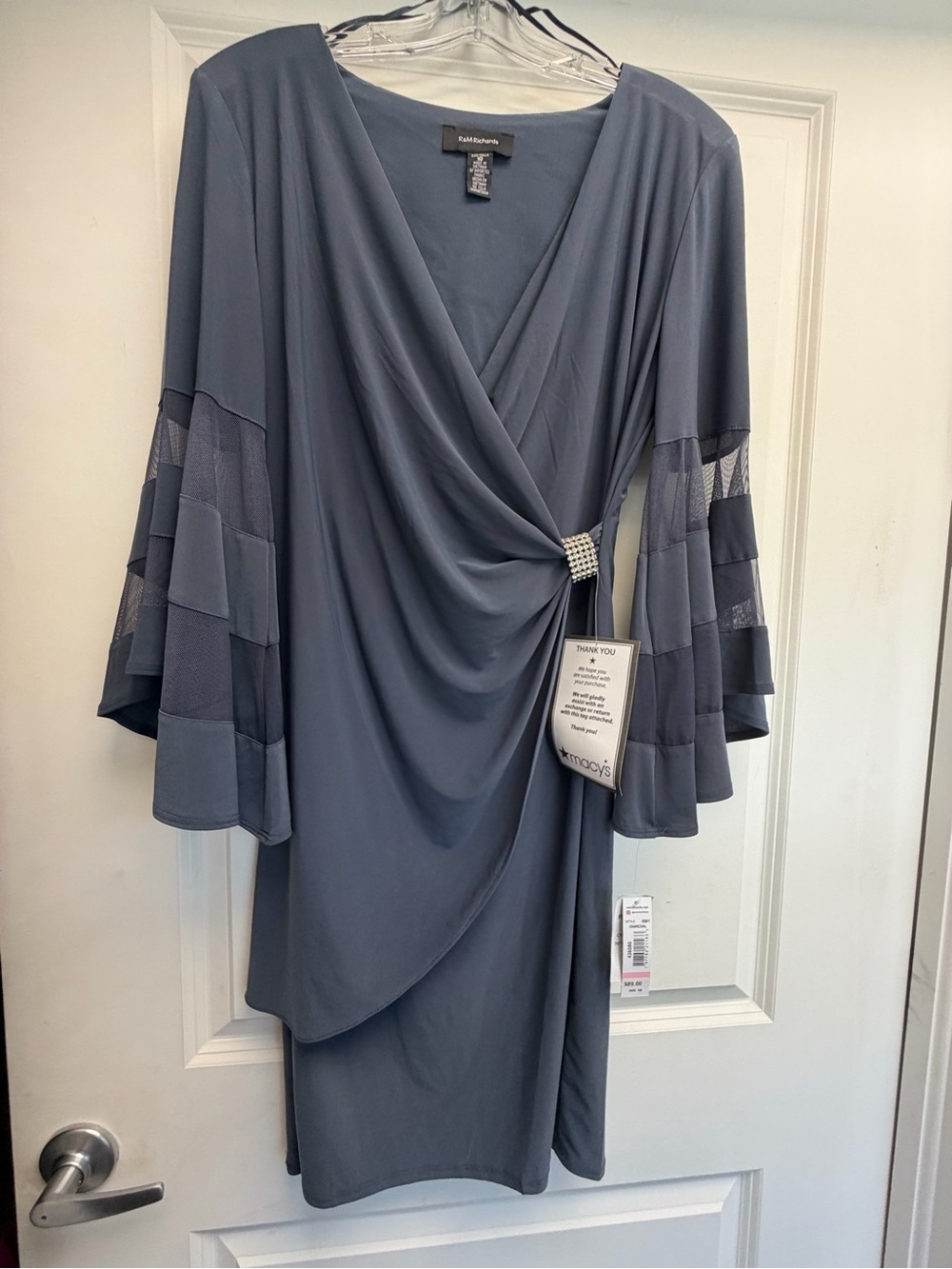 R&M Richards rhinestone faux-wrap dress